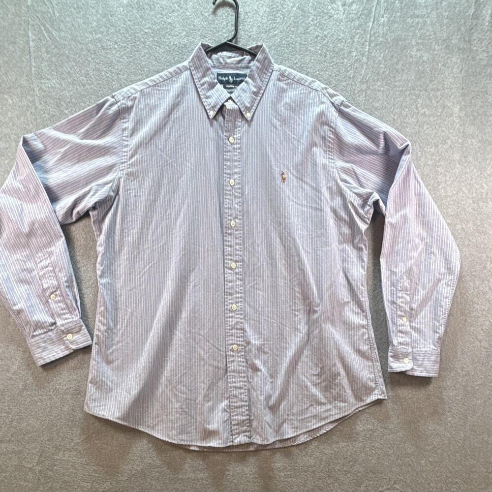 Ralph Lauren Men's XL Custom Fit Cotton Long Sleeve Blue White Striped Shirt